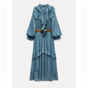 Zara Teal Long Sleeve Ruffled Dress